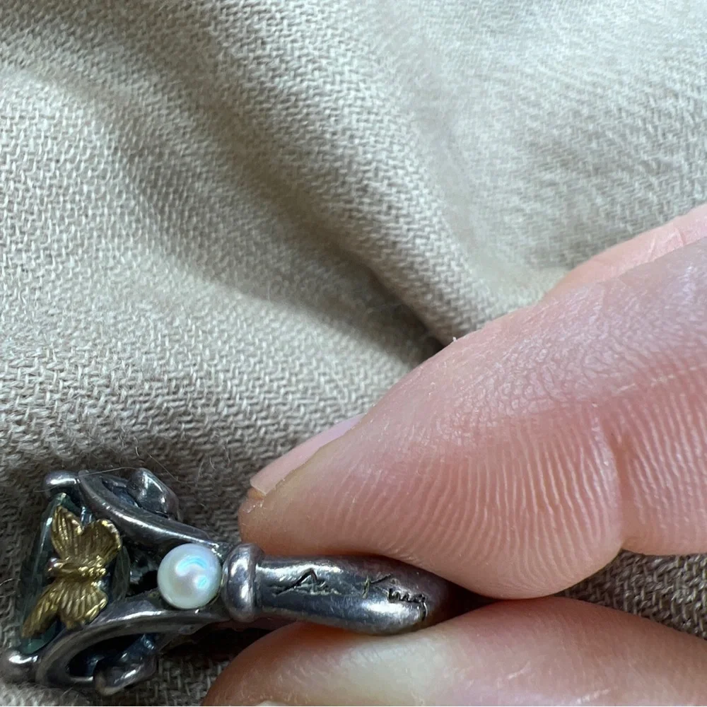 Ann king sterling silver 18K green amethyst/prasiolite pearl butterfly ring - Picture 6 of 16